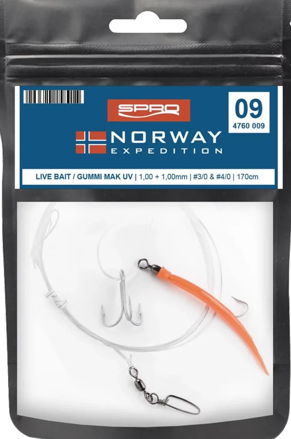 Spro Norway Expedition Rig 9 Live Bait Gummi Mak UV Gr.3/0 und 4/0 170cm 1,0mm 2 1,7m